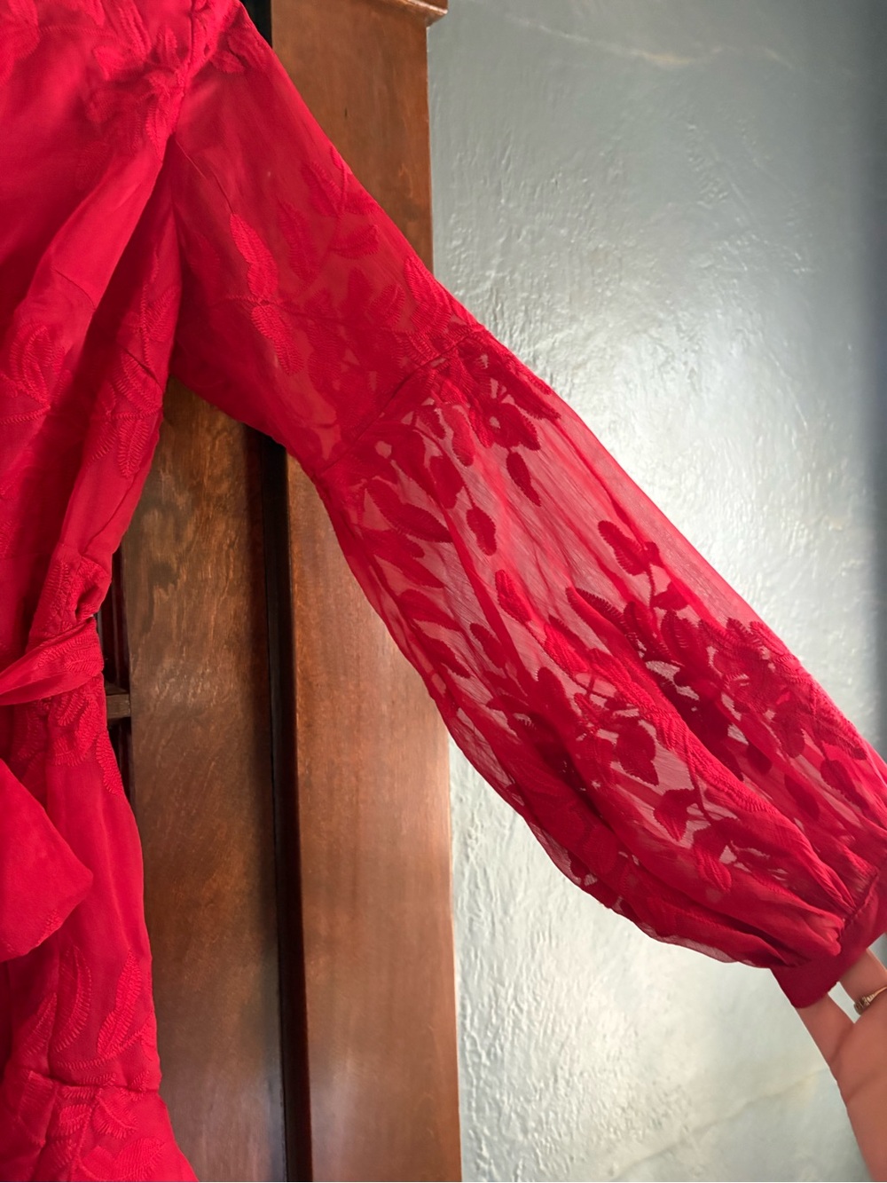 Hello Molly I Heard A Rumor Red Embroidered Long Sleeve Flounce Mini Dress US 6 - Picture 11 of 14